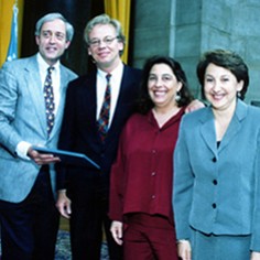 George Rupp, Scott Higham, Sarah Cohen and Sari Horwitz