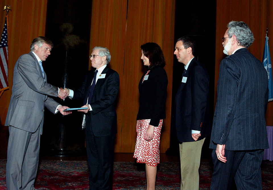 Lee Bollinger, Daniel Hertzberg, Geeta Anand, Mike Miller and David Wessel