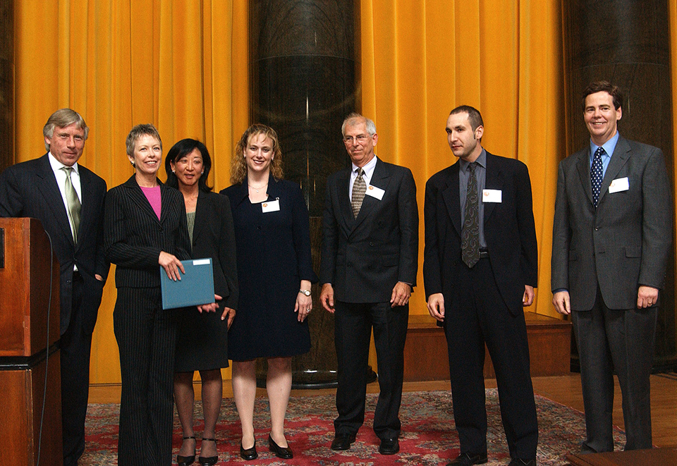 Lee Bollinger, Nancy Cleeland, Evelyn Iritani, Abigail Goldman, Tyer Marshall, Rick Wartzman and John Corrigan
