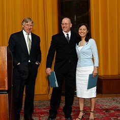 Lee Bollinger, David Leeson and Cheryl Diaz Meyer