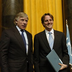 Lee Bollinger and Charlie Savage