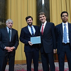 Lee Bollinger, Charles Duhigg, Keith Bradsher and David Barboa