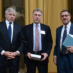 Lee Bollinger, Martin Baron and Barton Gellman