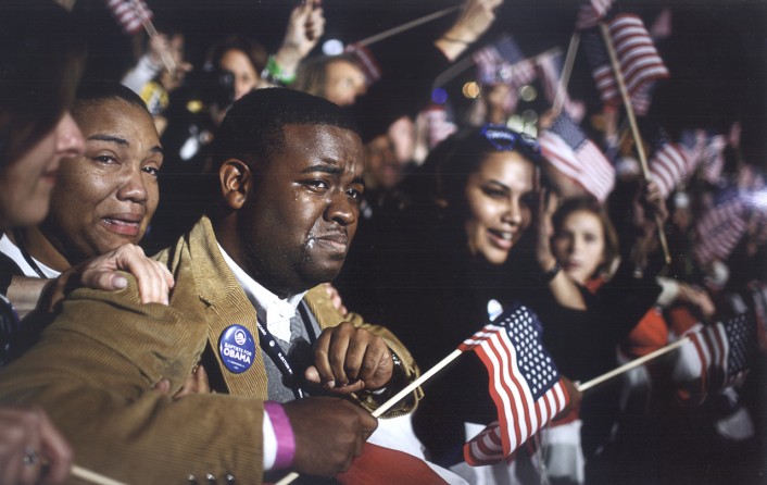 Supporters cried and cheered on election night in Grant Park in Chicago as it became certain that Barack Obama would be the next president.