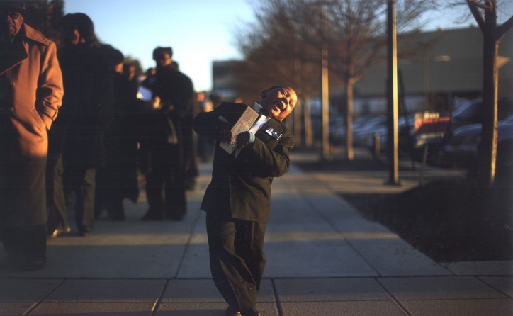 Shadrick Johnson, 6, wandered off the line outside the Columbia Convention Center in South Carolina, where Senator Obama would soon be speaking.