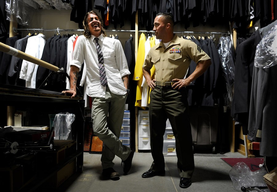 Scott laughs with Marine Sgt. Dean Sanchez of the Wounded Warrior Regiment while shopping for a suit in Denver, Colo. Scott was invited to attend 'Great Outdoors America Week' in Washington, D.C.. 'Sanchez was instrumental in saving my life,' Scott said. 'When he couldn't help me, he put me in touch with the people that could. ... Sanchez is there to make me proud to be a Marine. He doesn't let me forget where I came from. É There's a lot of people that care about me right now,' Scott said. 'I can't thank t