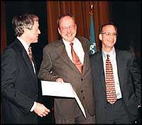 George Rupp, David Sanford and Michael Waldholz